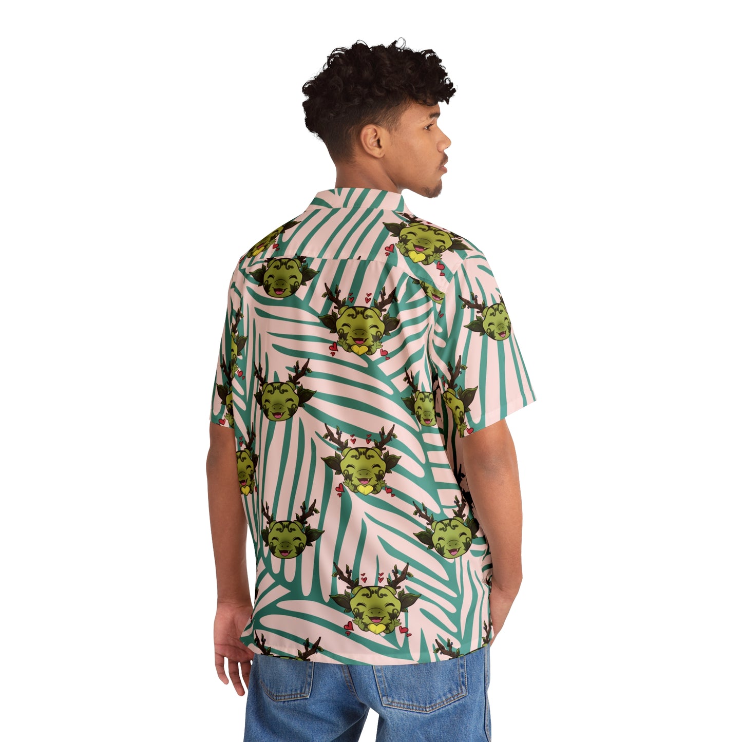 Tiny Leaf Dragon Hawaiian Shirt (White and Green)