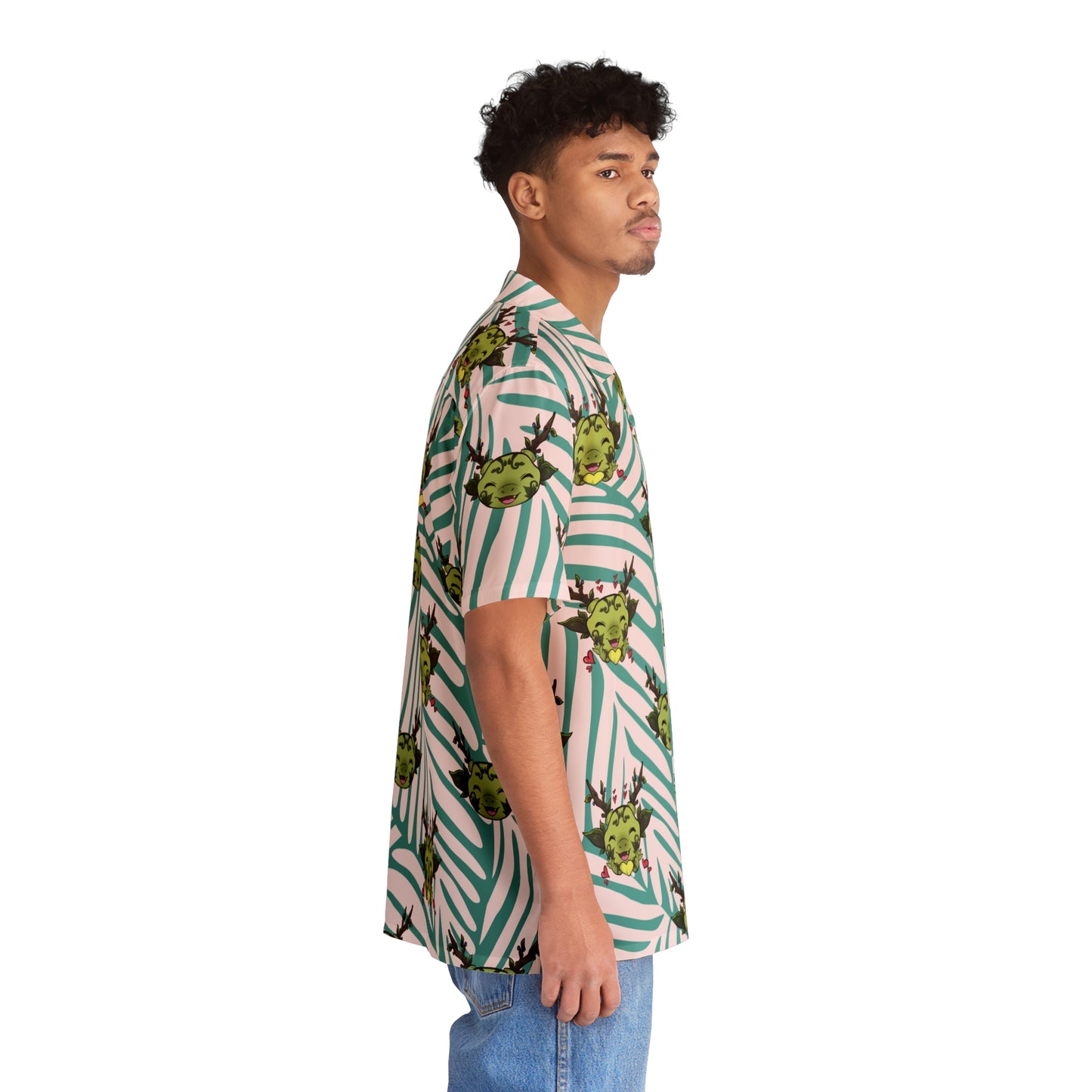 Tiny Leaf Dragon Hawaiian Shirt (White and Green)