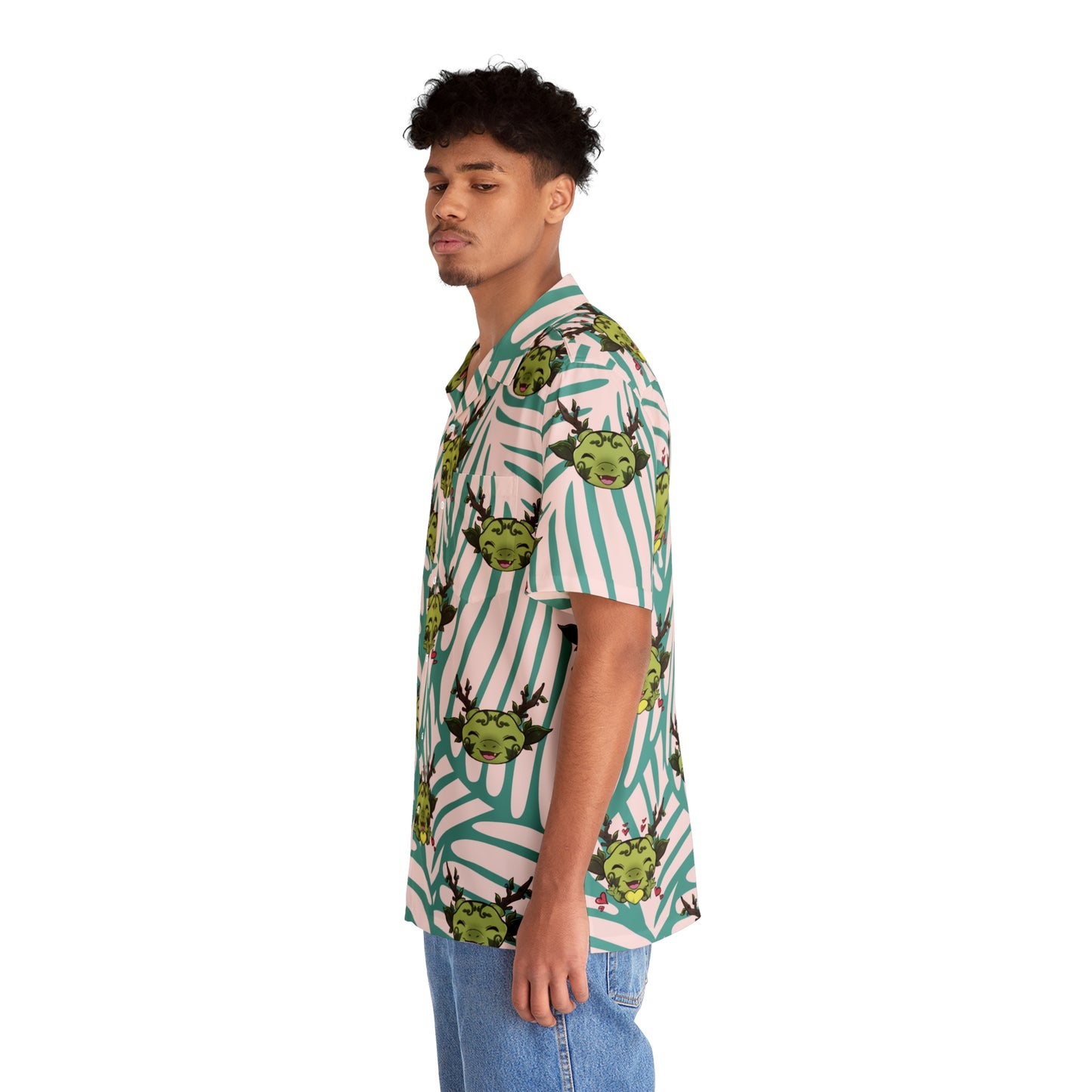 Tiny Leaf Dragon Hawaiian Shirt (White and Green)