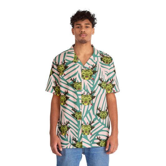 Tiny Leaf Dragon Hawaiian Shirt (White and Green)
