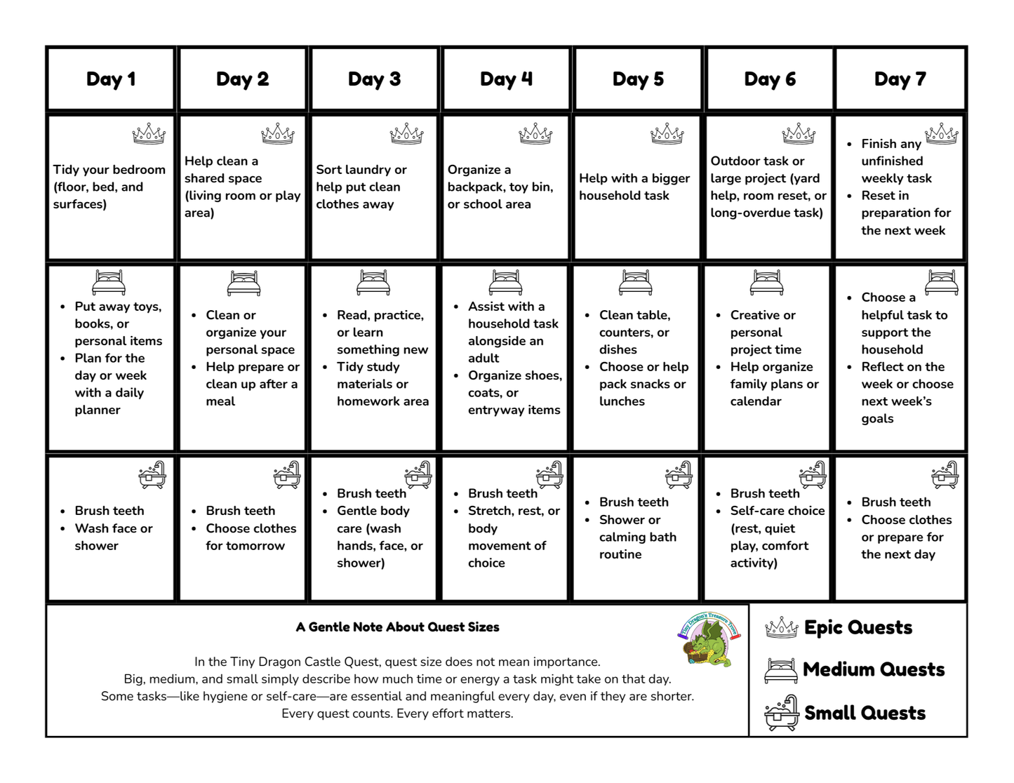 Weekly Chore Chart - Hide & Seek Castle Game